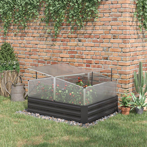 Outsuuny Galvanised Raised Garden Bed, Outdoor Planter Box With Greenhouse And Cover For Vegetables, Flowers, Dark Grey - Image 2