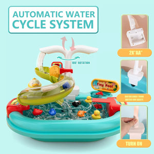 Play Sink With Running Water, 3-in-1 Toddler Kitchen Toys, Fishing Set, Tracks - Image 6