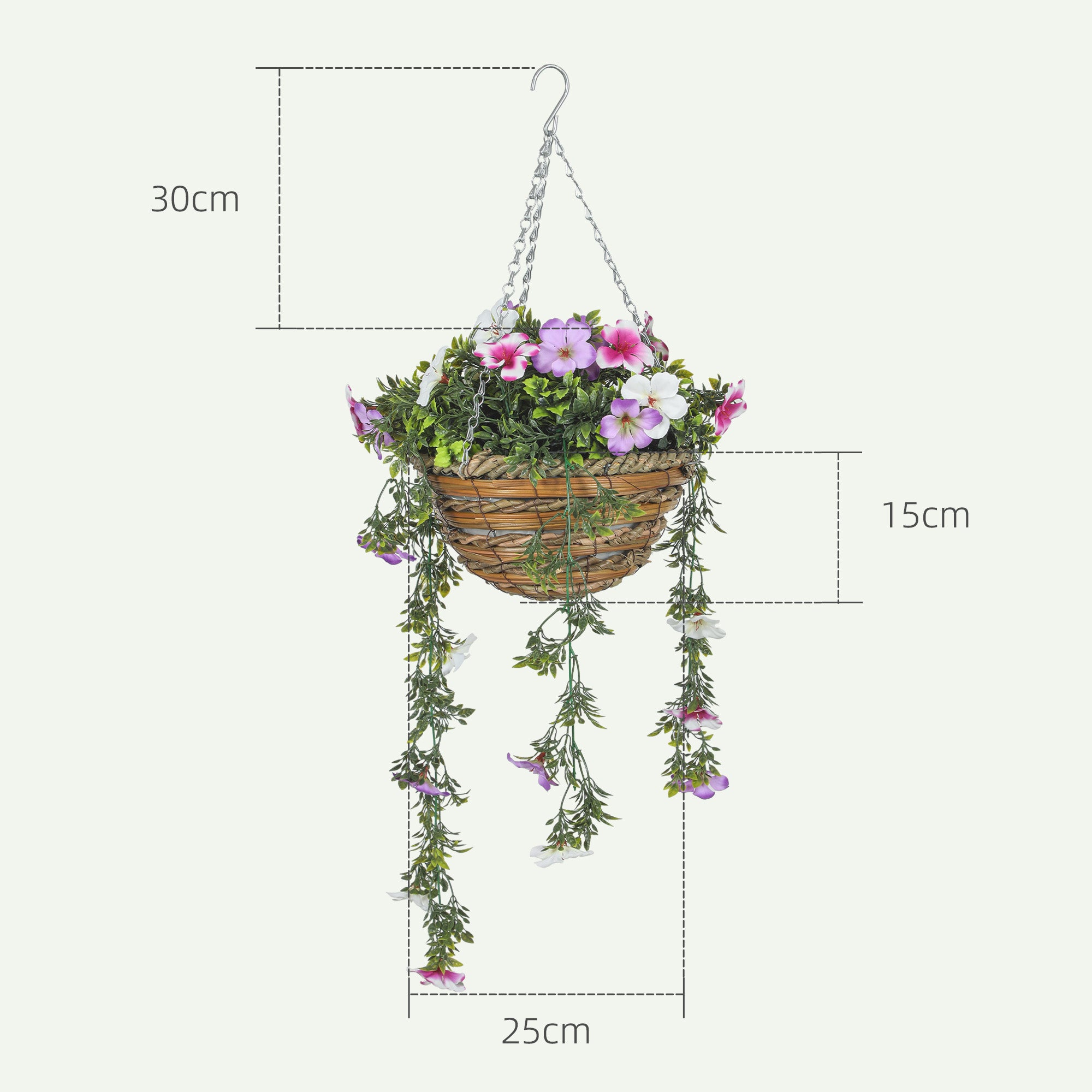 Set Of 2 Artificial Silk Azalea Flowers, Hanging Planters With Basket, Faux Plants For Home Indoor Outdoor Decor, Pink And White
