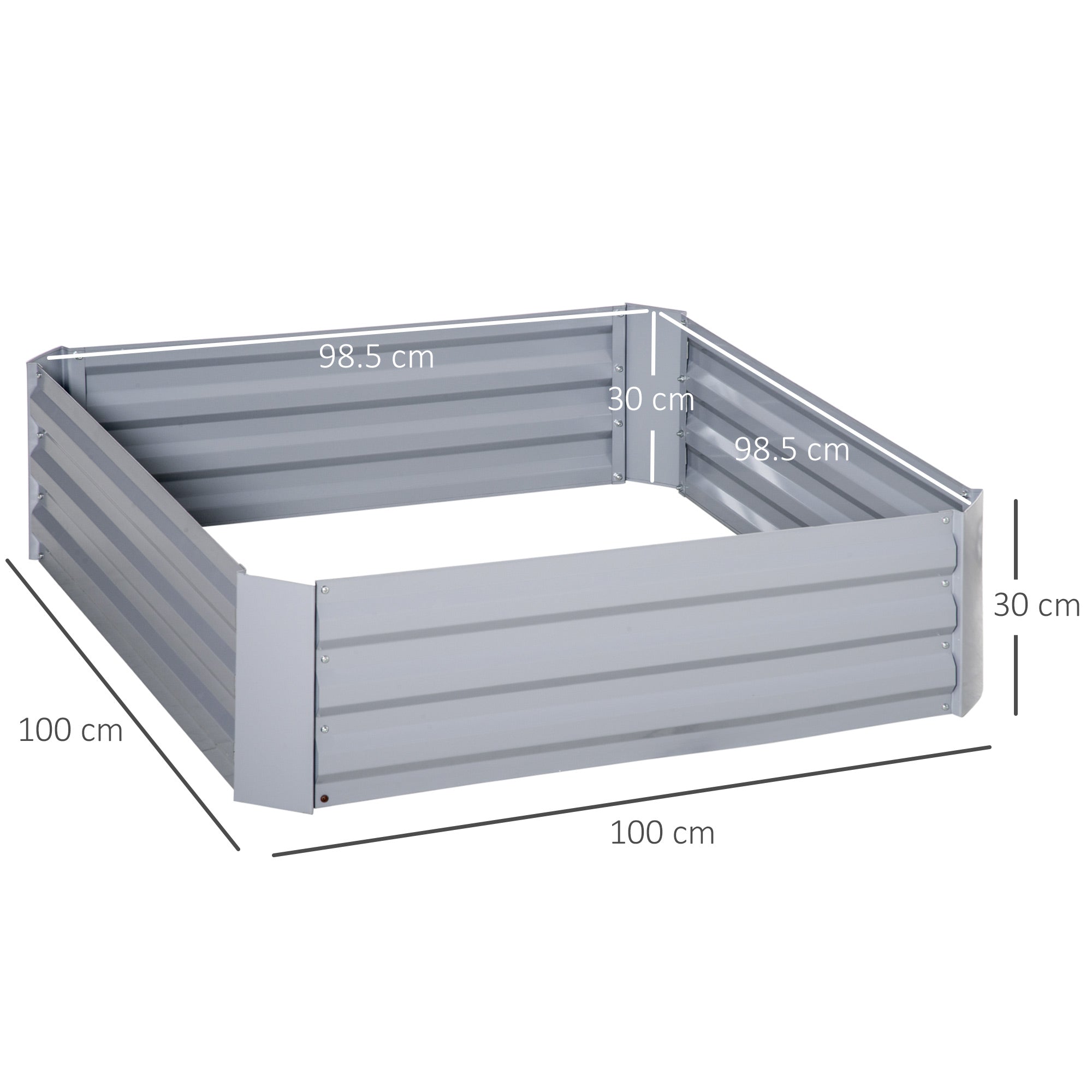 Set Of 2 291L Raised Garden Bed, Elevated Galvanised Planter Box For Flowers, Herbs, 100x100x30cm, Grey