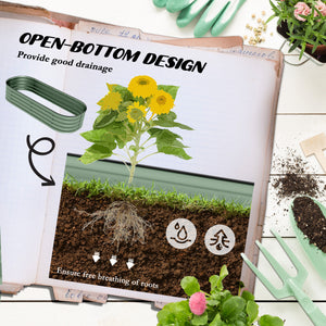 Galvanised Raised Garden Bed, Metal Planter Box With Safety Edging, For Flowers, Herbs, Succulents, Green - Image 3