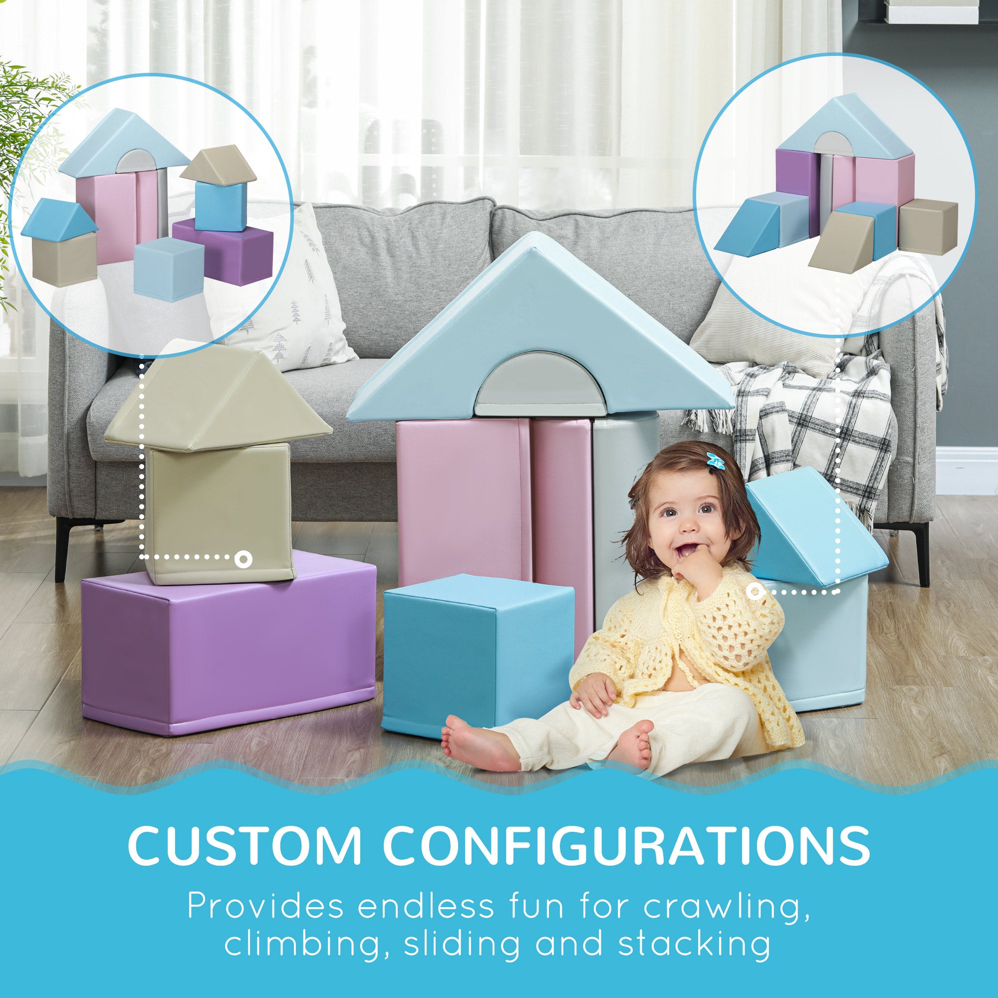 11-Piece Kids Soft Play Set, Foam Block, Toys For Climbing, Crawling, Blue
