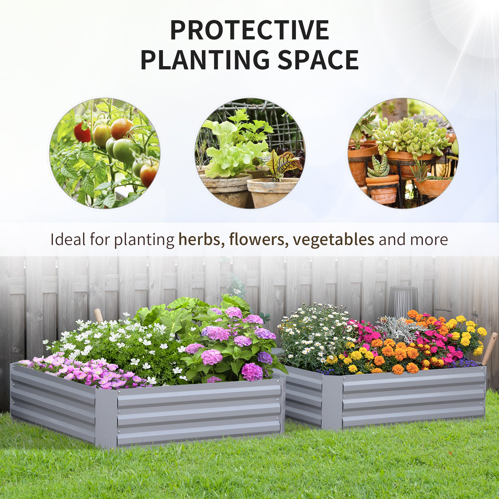 Set Of 2 291L Raised Garden Bed, Elevated Galvanised Planter Box For Flowers, Herbs, 100x100x30cm, Grey