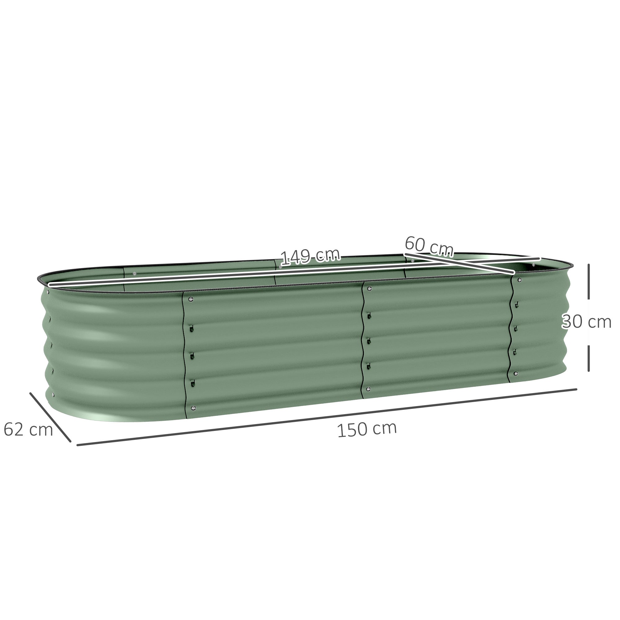 Galvanised Raised Garden Bed, Metal Planter Box With Safety Edging, For Flowers, Herbs, Succulents, Green