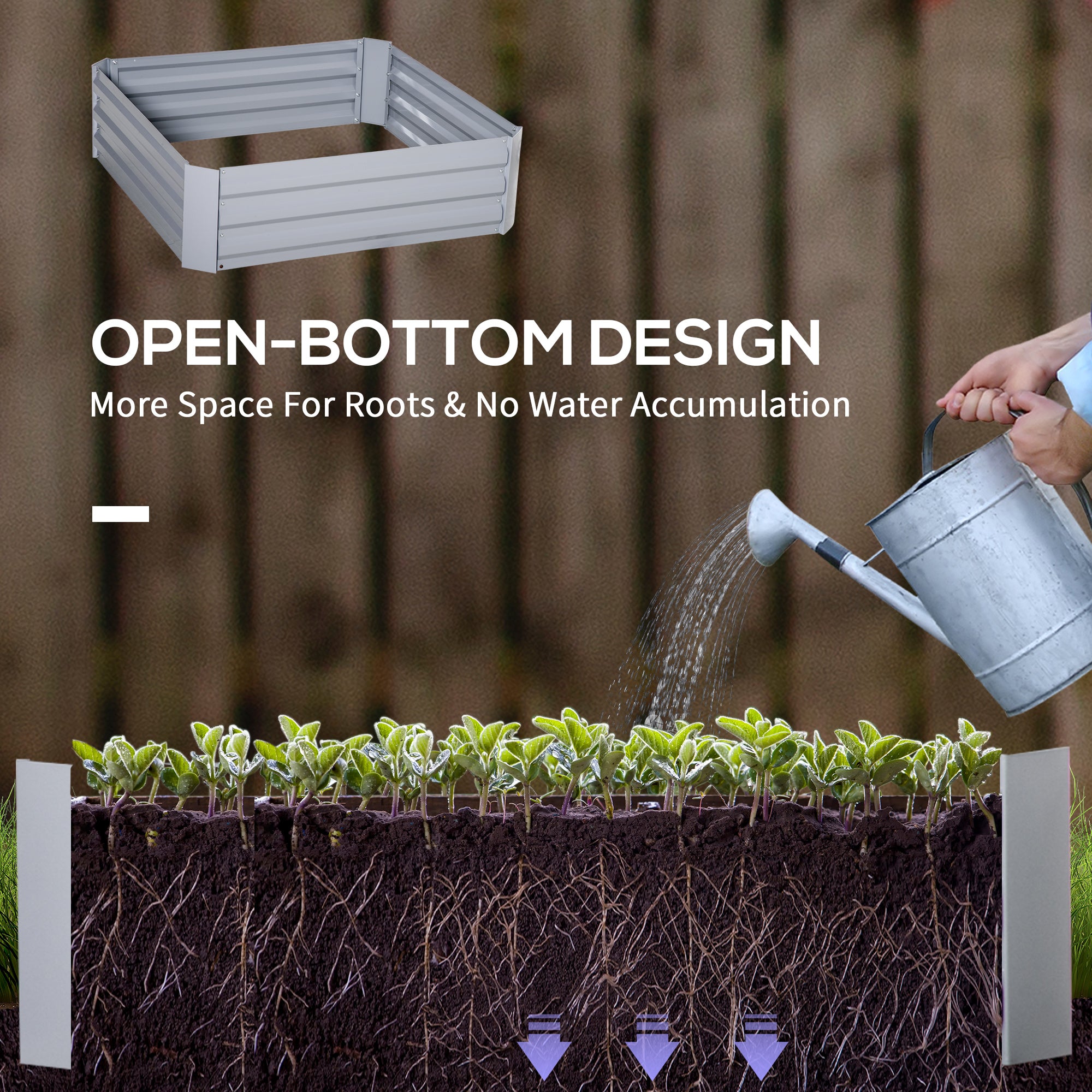 Set Of 2 291L Raised Garden Bed, Elevated Galvanised Planter Box For Flowers, Herbs, 100x100x30cm, Grey