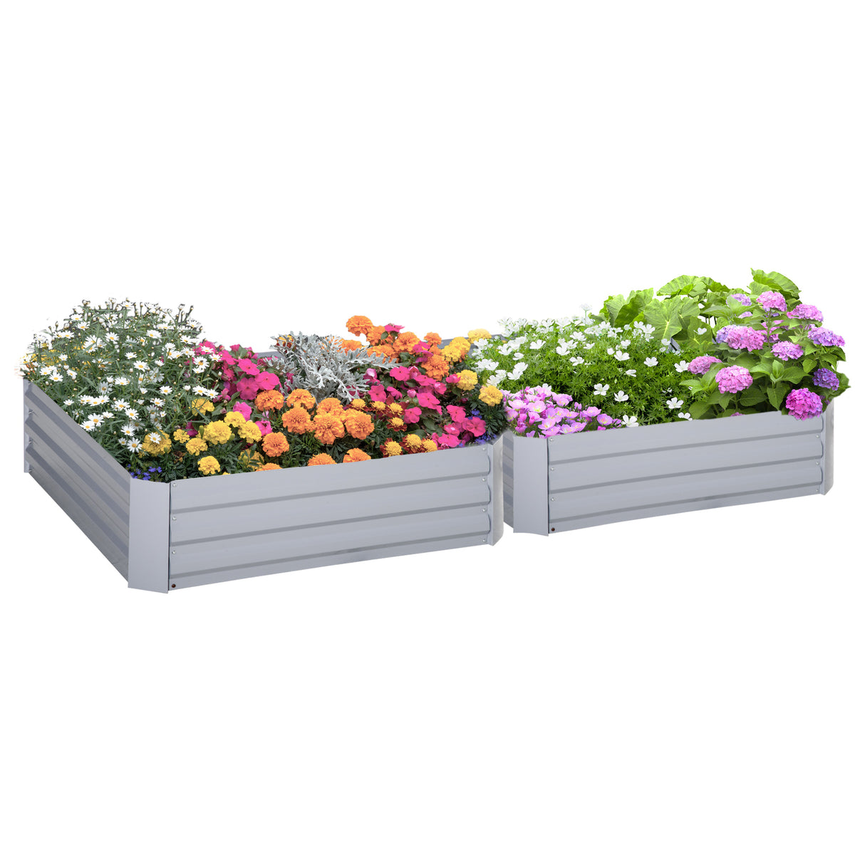 Set Of 2 291L Raised Garden Bed, Elevated Galvanised Planter Box For Flowers, Herbs, 100x100x30cm, Grey
