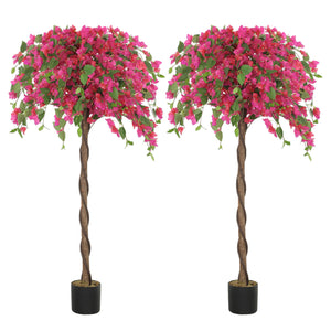 Set Of 2 Decorative Artificial Plants, Murraya Flowers In Pots, Fake Plants For Home Indoor Decor, 120cm, Red - Image 1