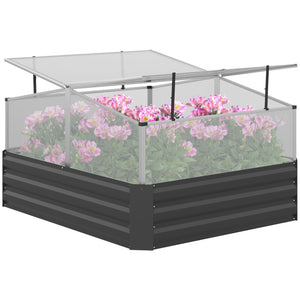 Outsuuny Galvanised Raised Garden Bed, Outdoor Planter Box With Greenhouse And Cover For Vegetables, Flowers, Dark Grey - Image 1