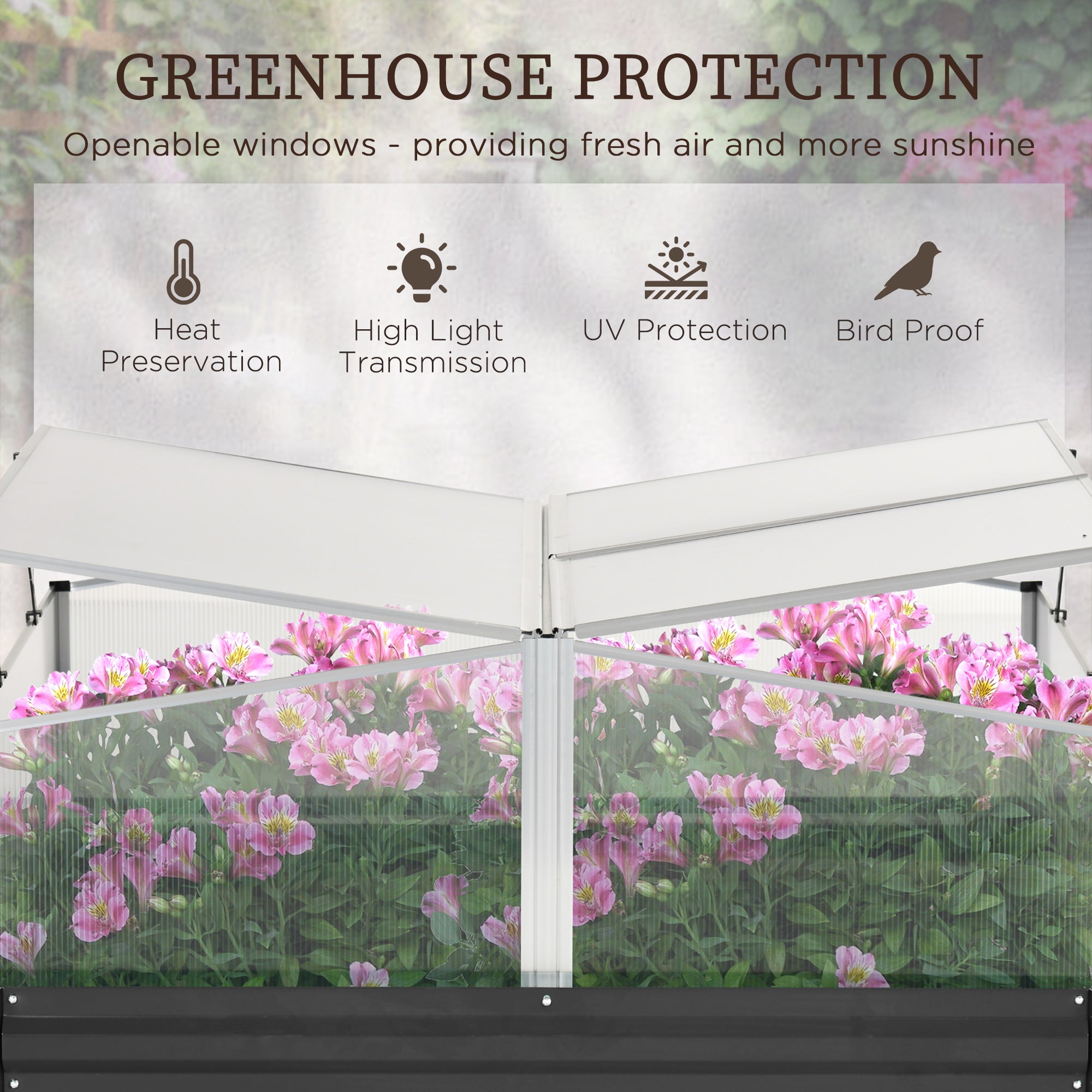 Outsuuny Galvanised Raised Garden Bed, Outdoor Planter Box With Greenhouse And Cover For Vegetables, Flowers, Dark Grey